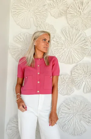 Hot Pink Vintage Button Cardigan