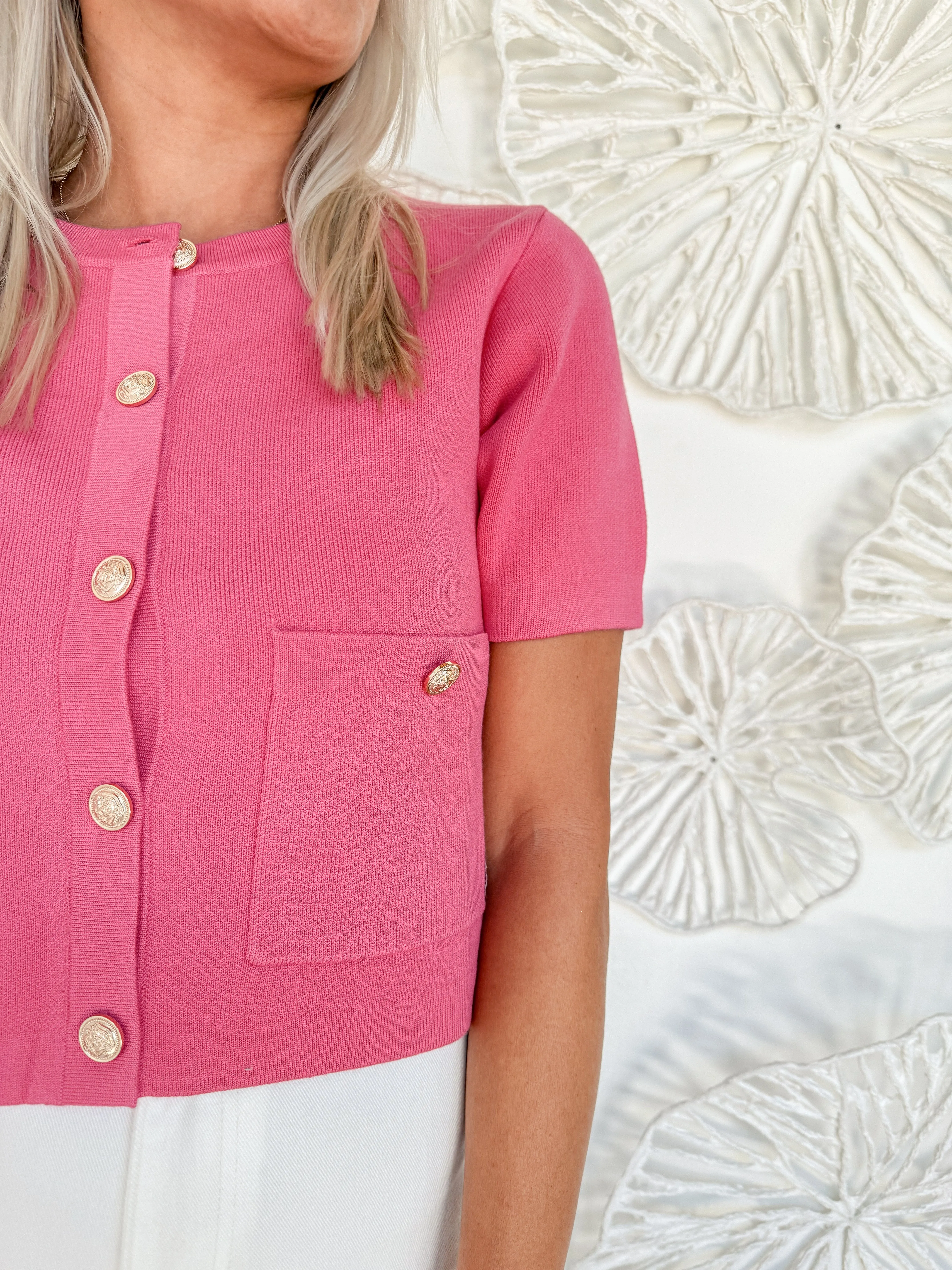 Hot Pink Vintage Button Cardigan