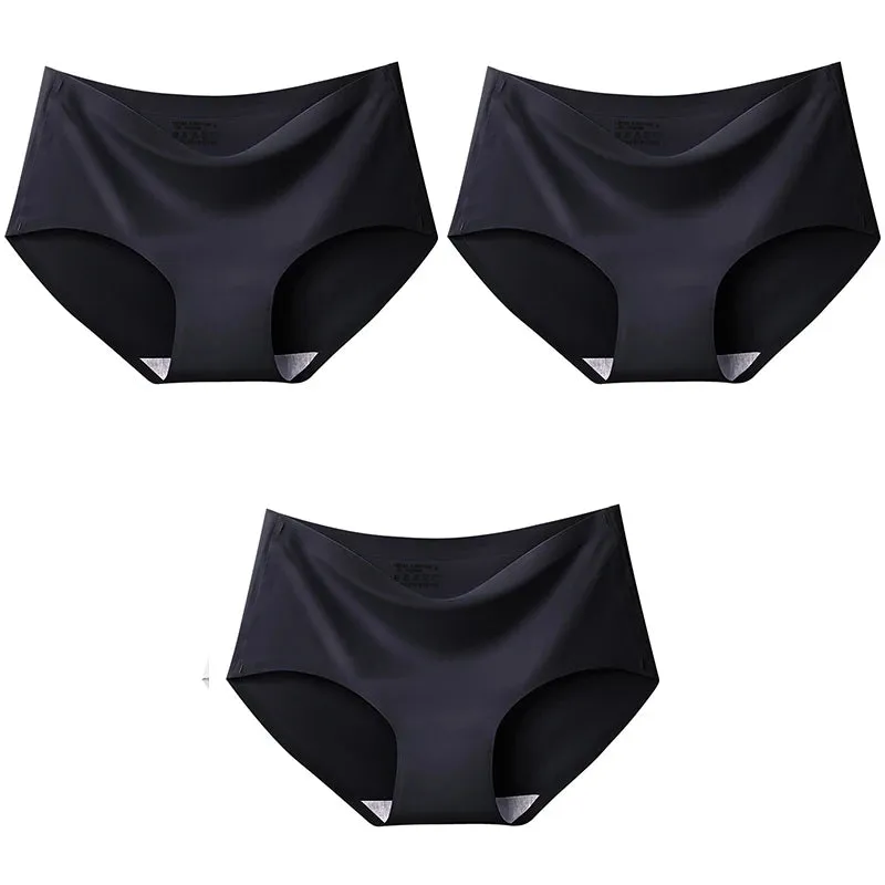 Ice Silk Seamless Panties Set - Women's Intimate Briefs with Mid-Waist