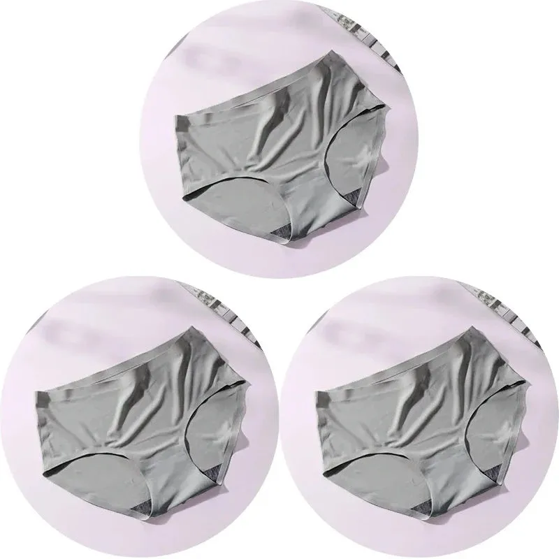 Ice Silk Seamless Panties Set - Women's Intimate Briefs with Mid-Waist