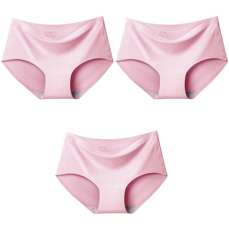 Ice Silk Seamless Panties Set - Women's Intimate Briefs with Mid-Waist