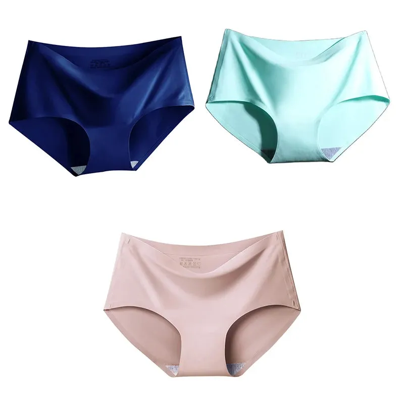 Ice Silk Seamless Panties Set - Women's Intimate Briefs with Mid-Waist