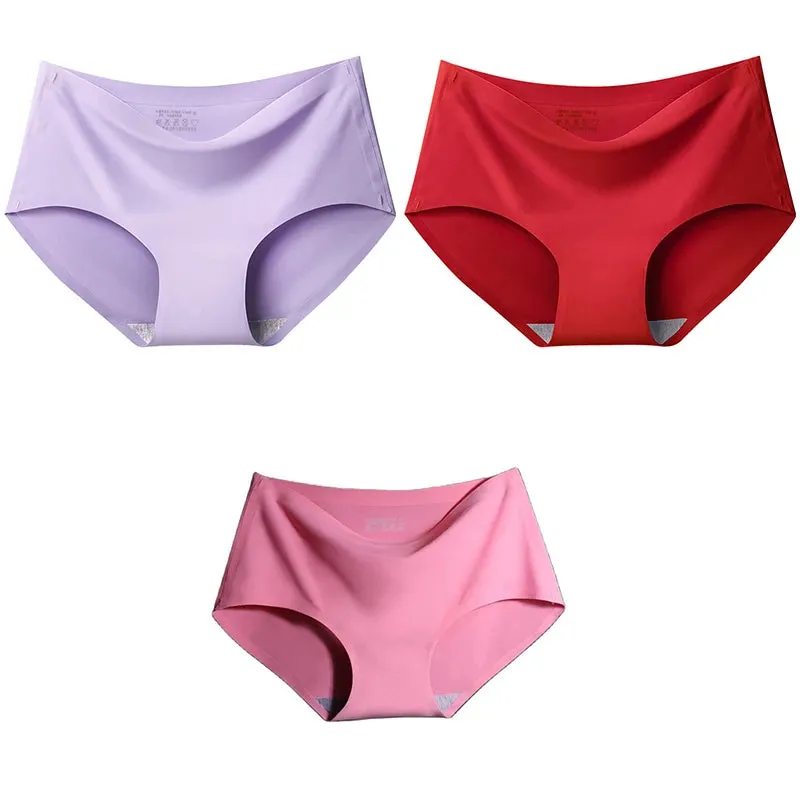 Ice Silk Seamless Panties Set - Women's Intimate Briefs with Mid-Waist