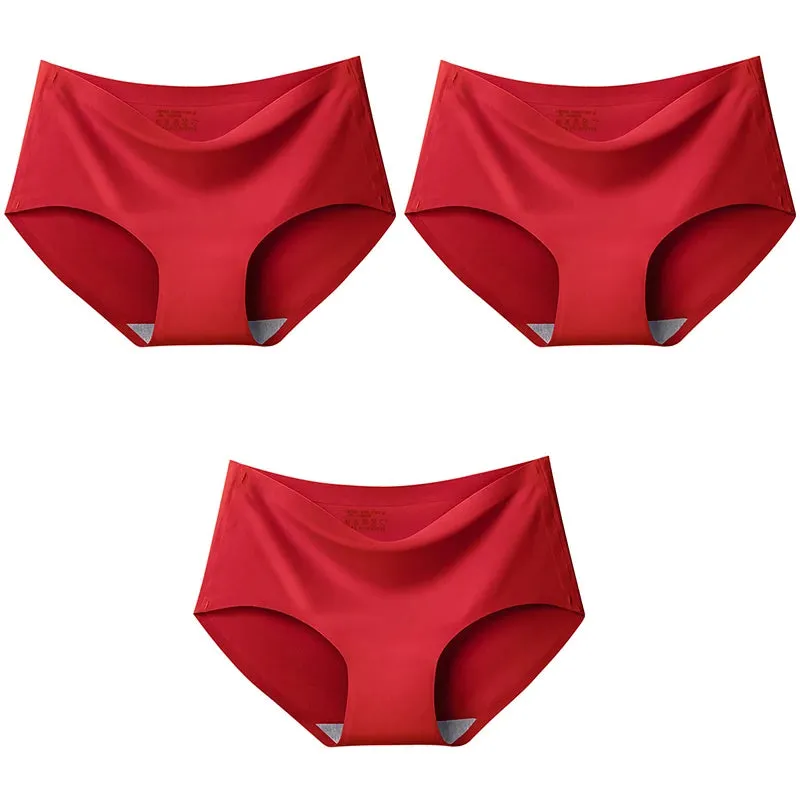 Ice Silk Seamless Panties Set - Women's Intimate Briefs with Mid-Waist