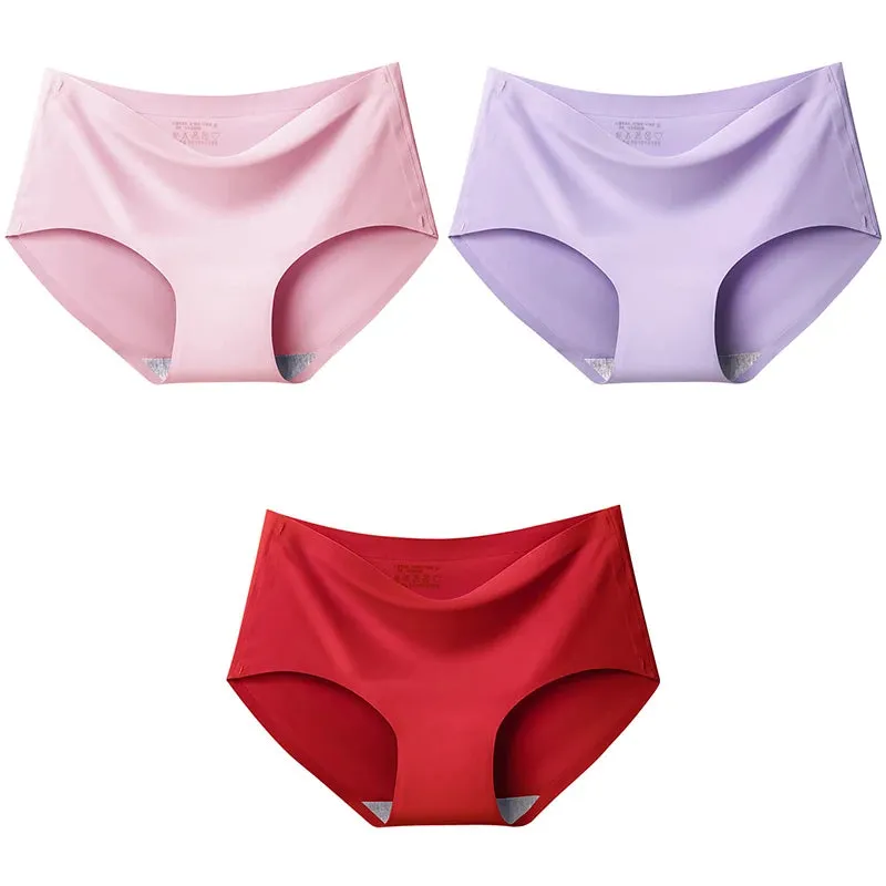 Ice Silk Seamless Panties Set - Women's Intimate Briefs with Mid-Waist