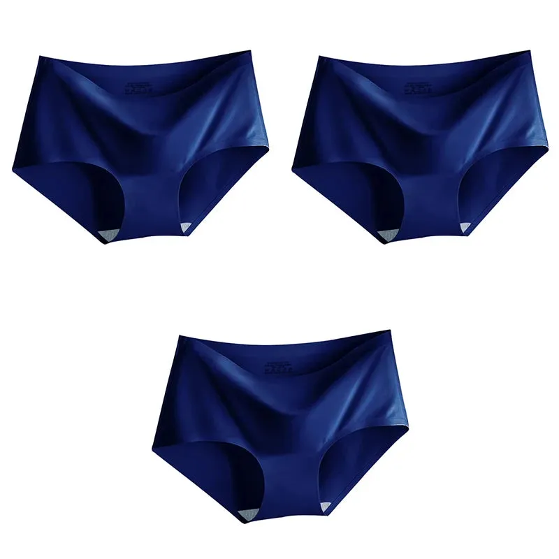 Ice Silk Seamless Panties Set - Women's Intimate Briefs with Mid-Waist