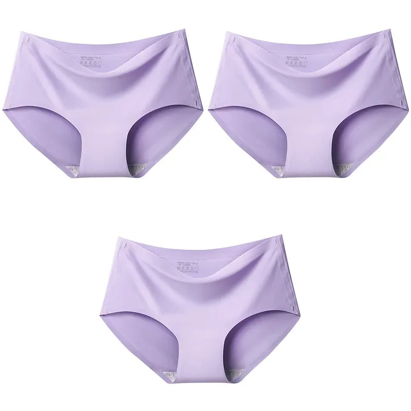 Ice Silk Seamless Panties Set - Women's Intimate Briefs with Mid-Waist