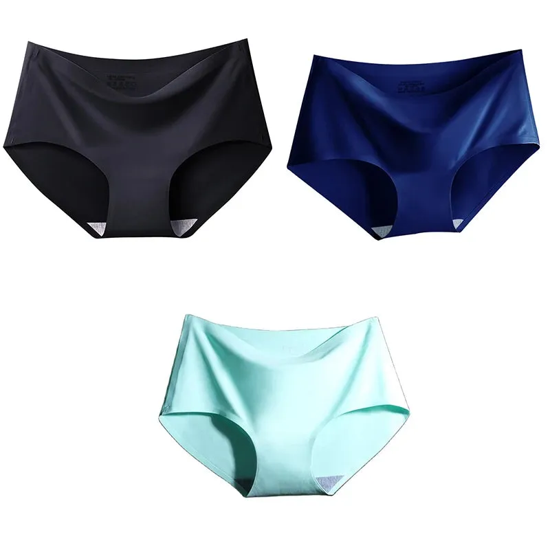 Ice Silk Seamless Panties Set - Women's Intimate Briefs with Mid-Waist
