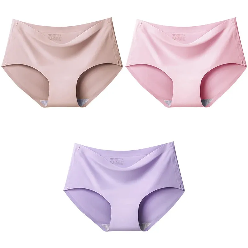 Ice Silk Seamless Panties Set - Women's Intimate Briefs with Mid-Waist