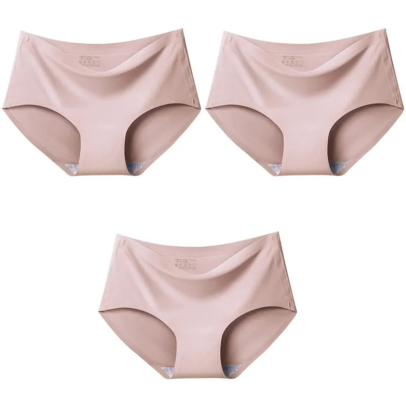 Ice Silk Seamless Panties Set - Women's Intimate Briefs with Mid-Waist