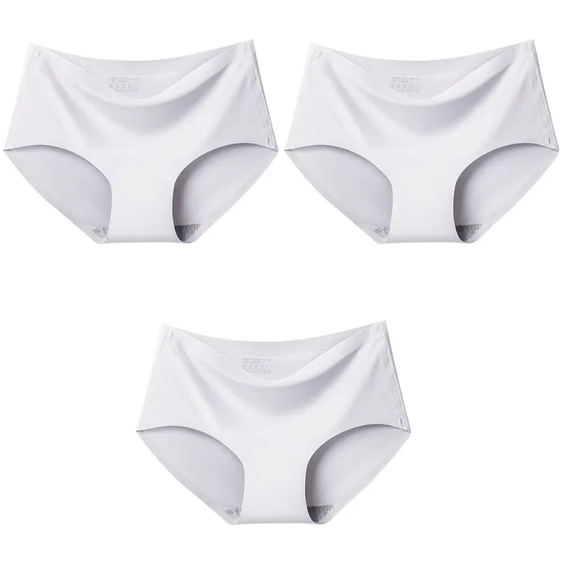 Ice Silk Seamless Panties Set - Women's Intimate Briefs with Mid-Waist