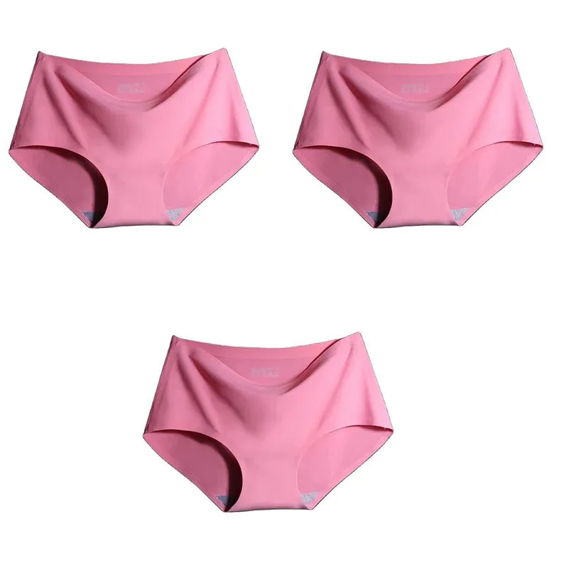 Ice Silk Seamless Panties Set - Women's Intimate Briefs with Mid-Waist