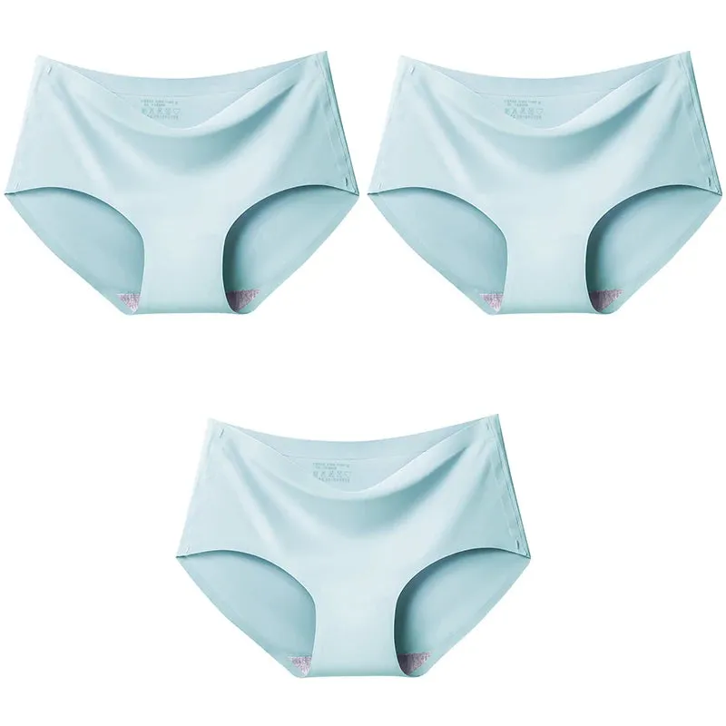 Ice Silk Seamless Panties Set - Women's Intimate Briefs with Mid-Waist