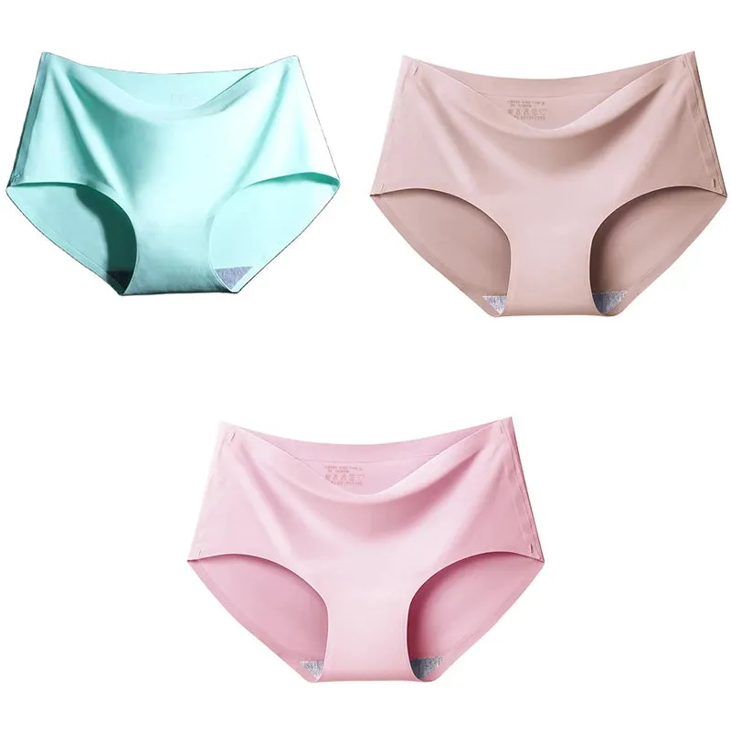 Ice Silk Seamless Panties Set - Women's Intimate Briefs with Mid-Waist