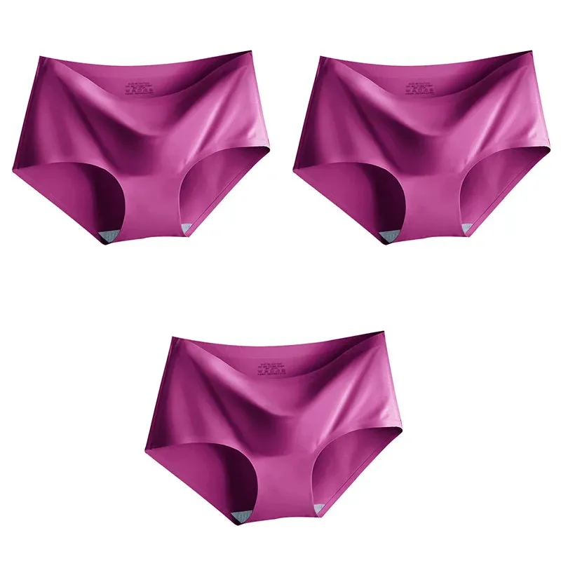 Ice Silk Seamless Panties Set - Women's Intimate Briefs with Mid-Waist