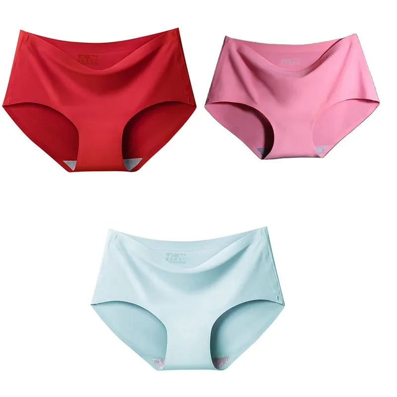 Ice Silk Seamless Panties Set - Women's Intimate Briefs with Mid-Waist