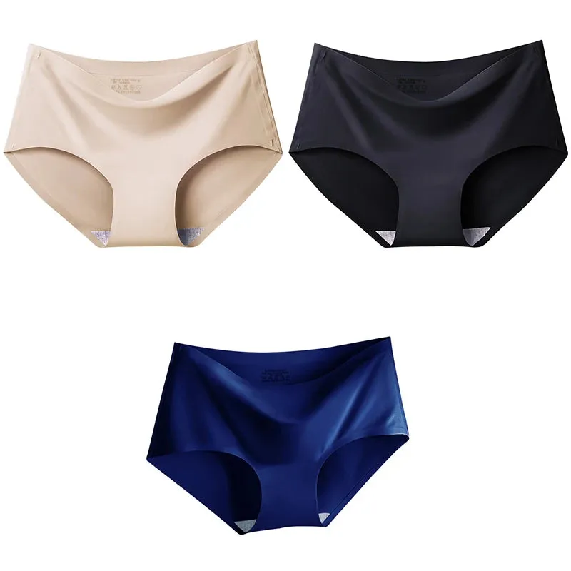 Ice Silk Seamless Panties Set - Women's Intimate Briefs with Mid-Waist