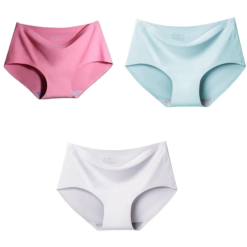 Ice Silk Seamless Panties Set - Women's Intimate Briefs with Mid-Waist