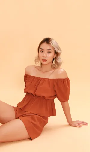 JENNIE Puff-Sleeve Peplum Co-ord (Rust)