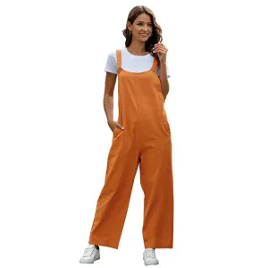 Jennifer Sleeveless Relaxed Fit Wide Leg Bib Overalls