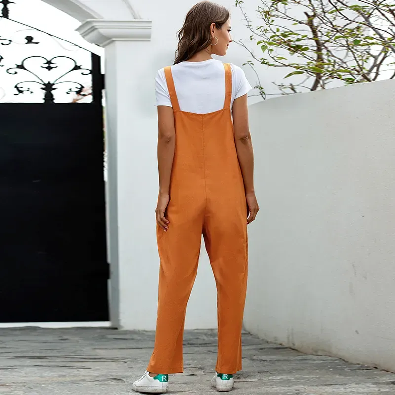 Jennifer Sleeveless Relaxed Fit Wide Leg Bib Overalls