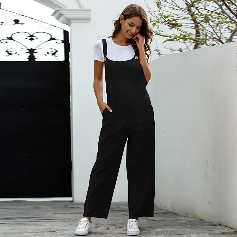 Jennifer Sleeveless Relaxed Fit Wide Leg Bib Overalls