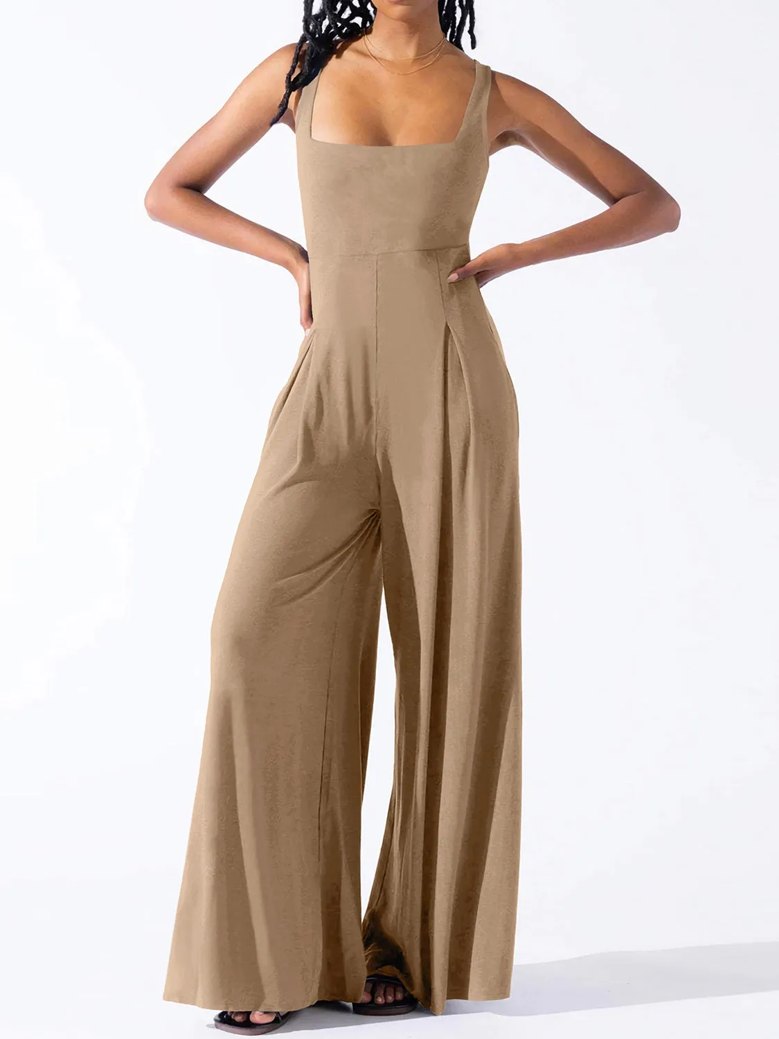 Joy Square Neck Wide Strap Jumpsuit
