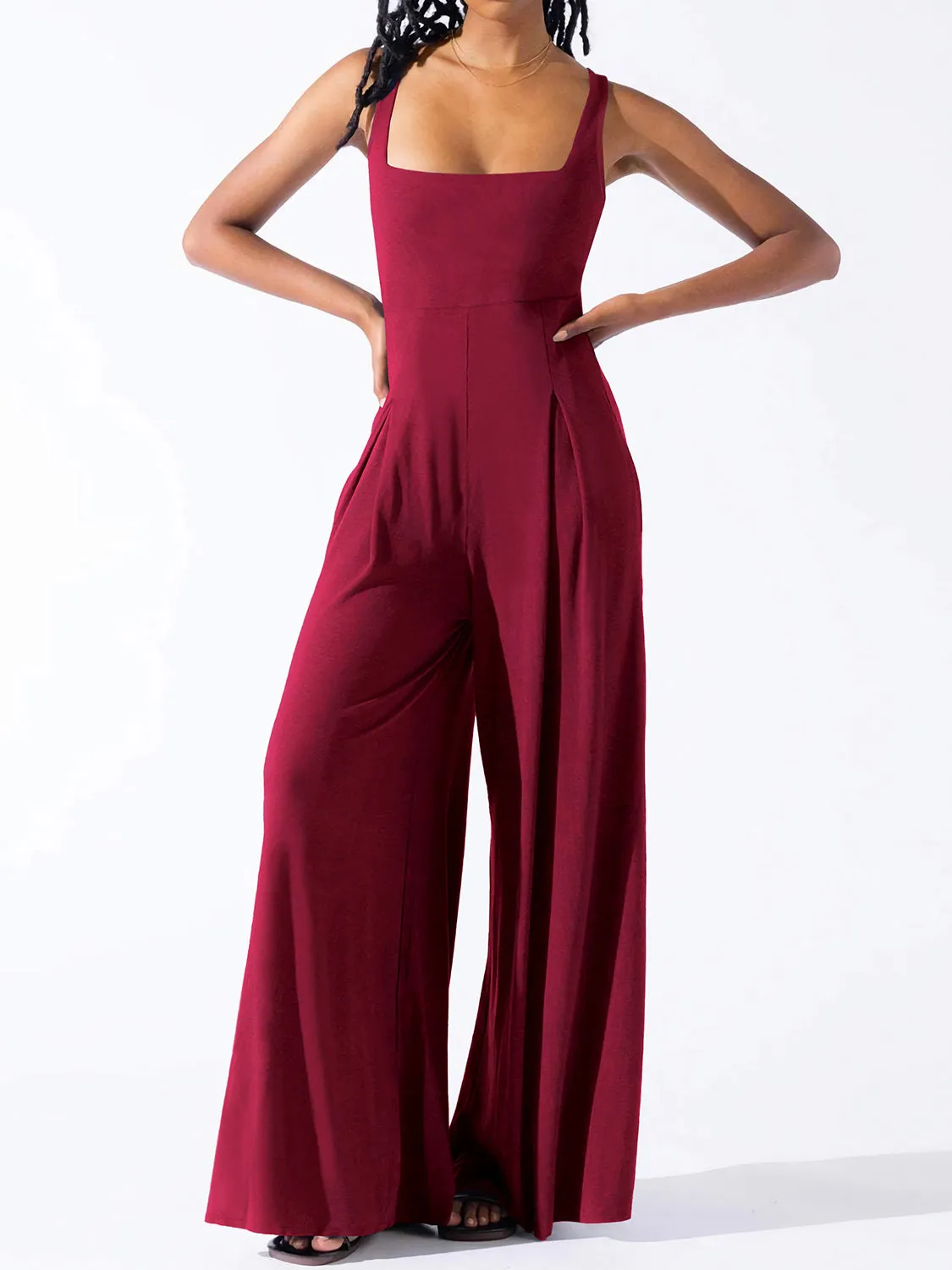 Joy Square Neck Wide Strap Jumpsuit
