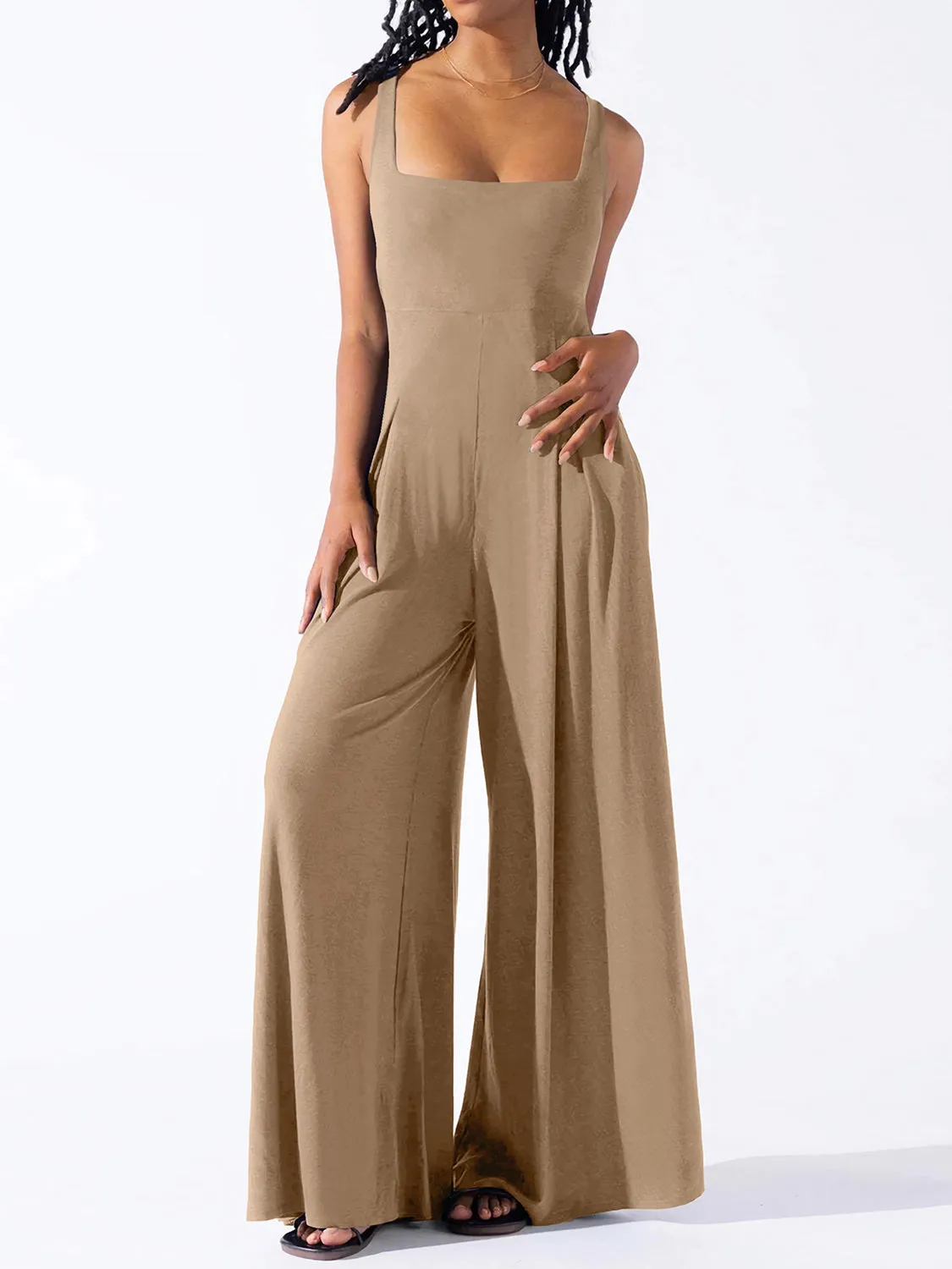 Joy Square Neck Wide Strap Jumpsuit