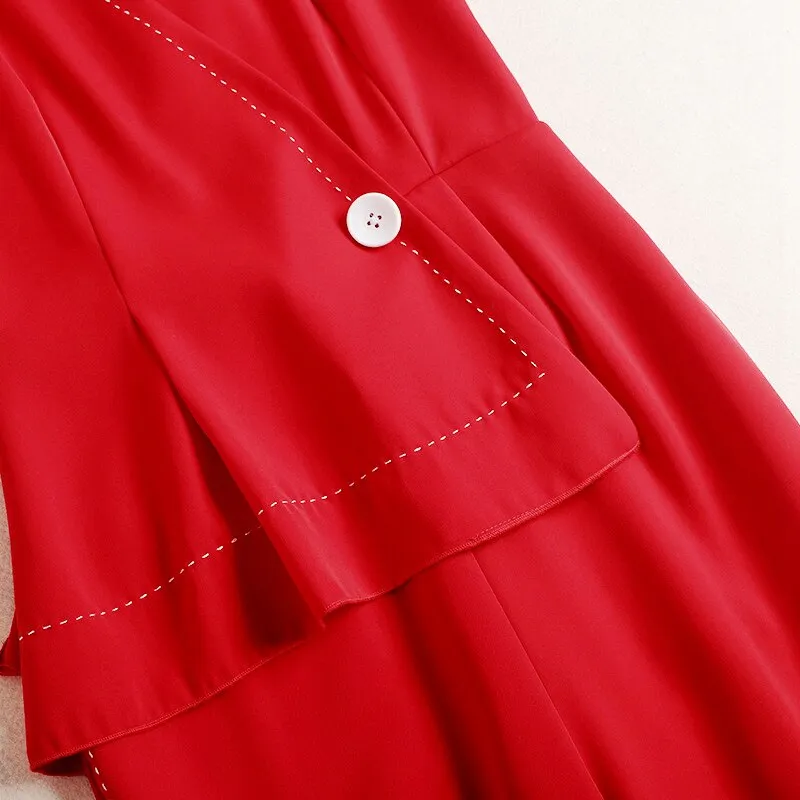Jumpsuits Women Asymmetric Design Sleeveless Pockets Button Decoration