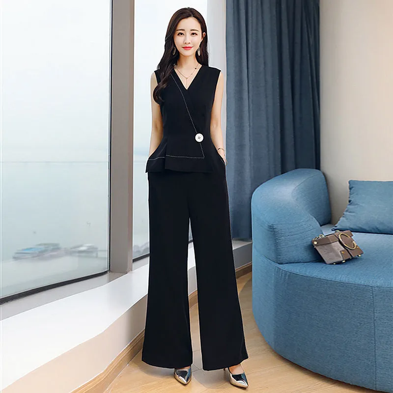 Jumpsuits Women Asymmetric Design Sleeveless Pockets Button Decoration