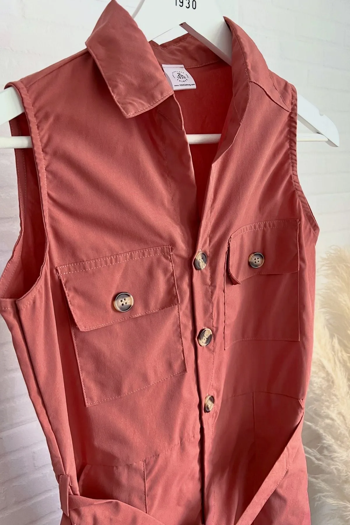 KAT Buttoned Tie-waist Jumpsuit (Dusty Rose)
