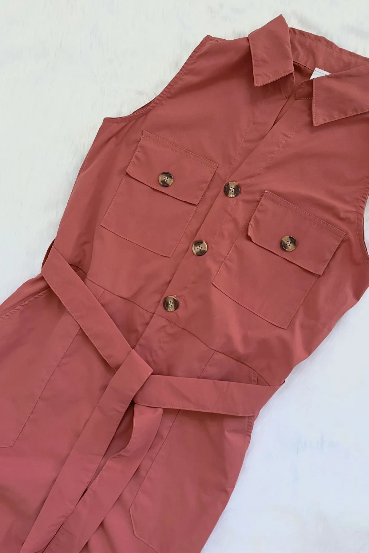 KAT Buttoned Tie-waist Jumpsuit (Dusty Rose)