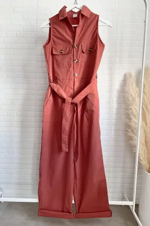 KAT Buttoned Tie-waist Jumpsuit (Dusty Rose)