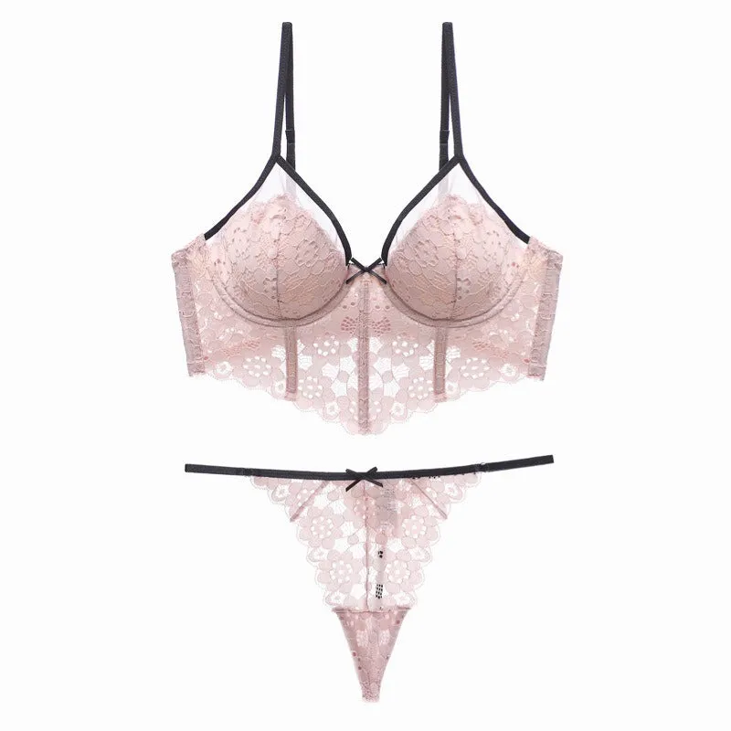 Lace Embroidery Bra With Briefs and Thongs