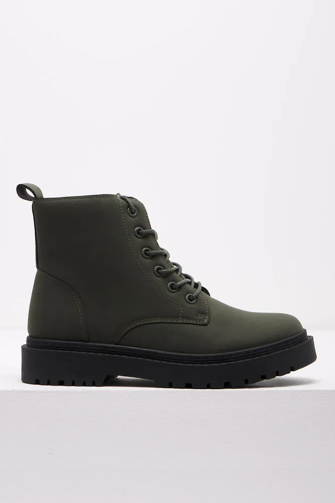 Lace Up Boots Dark Green