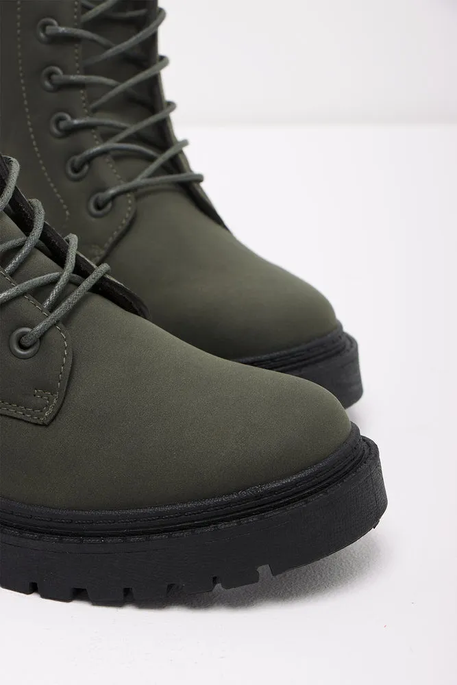 Lace Up Boots Dark Green