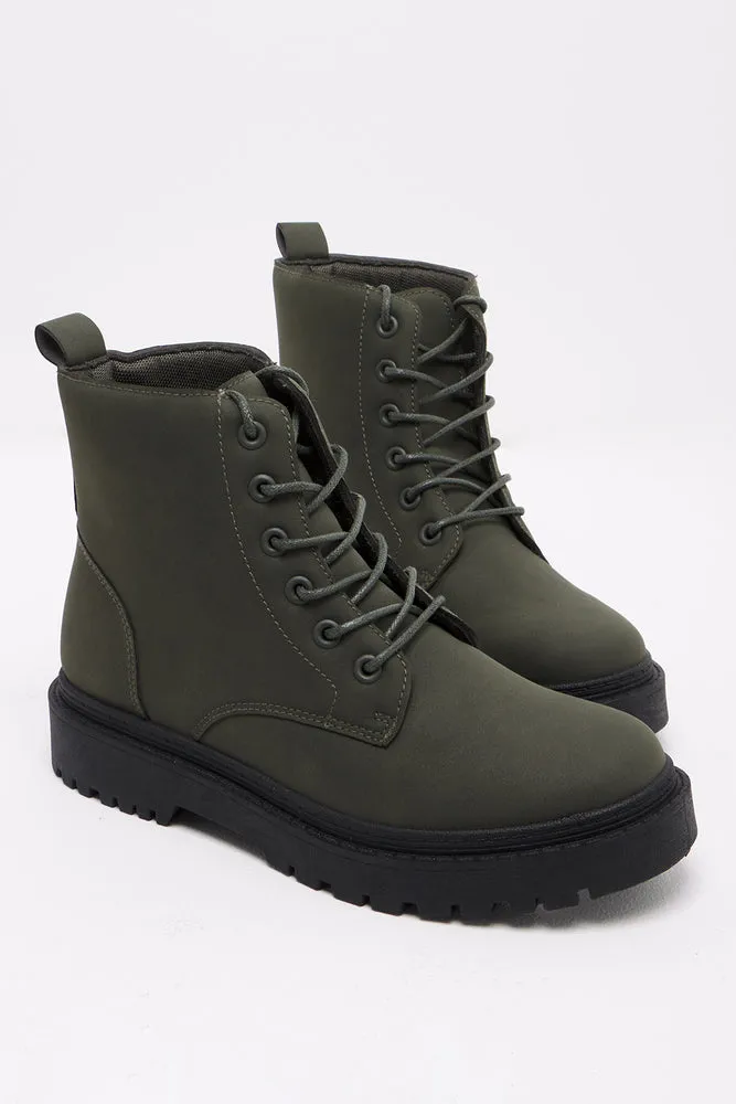Lace Up Boots Dark Green
