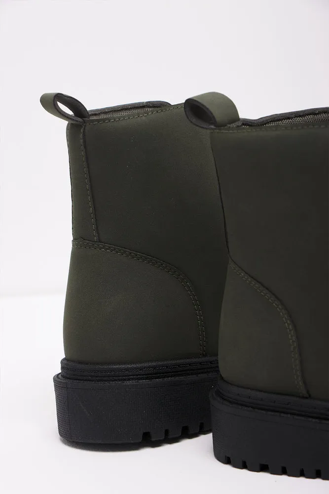 Lace Up Boots Dark Green