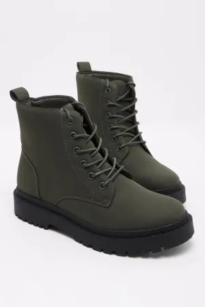 Lace Up Boots Dark Green