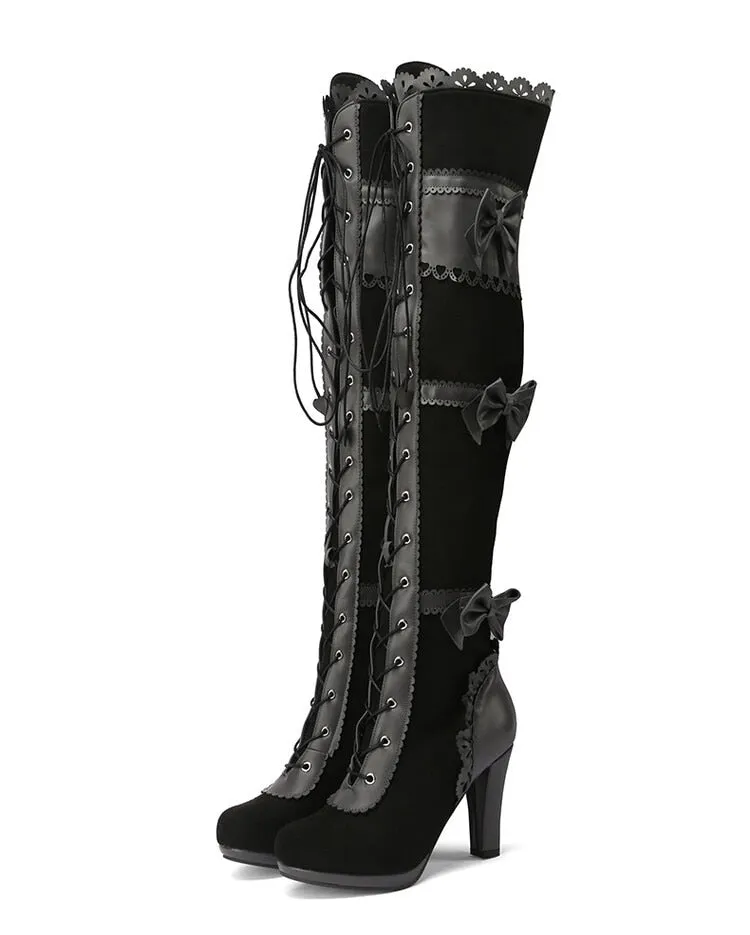 Lace Up Chunky High Heel Boots
