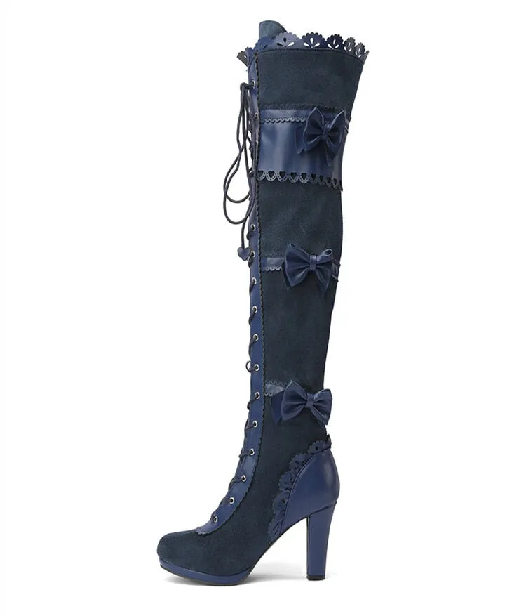 Lace Up Chunky High Heel Boots