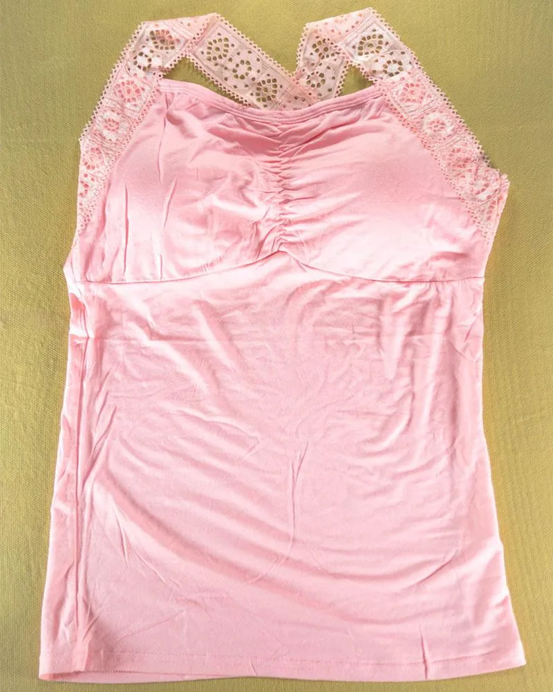 Ladies Camisole Padded With Lace - Color Pink - 3051