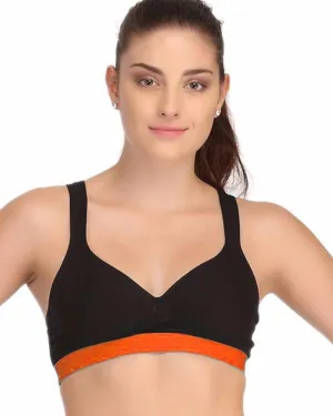 Ladies Gym Bra - Sports Bra - Black and Orange Sports Bra - Padded Sports Bra