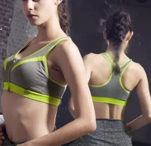 Ladies Gym Bra - Sports Bra - Orange Zipper Sports Bra - Padded Sports Bra