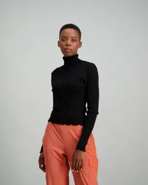 Ladies Polo Neck with Rouged Waist Crop Top - Black