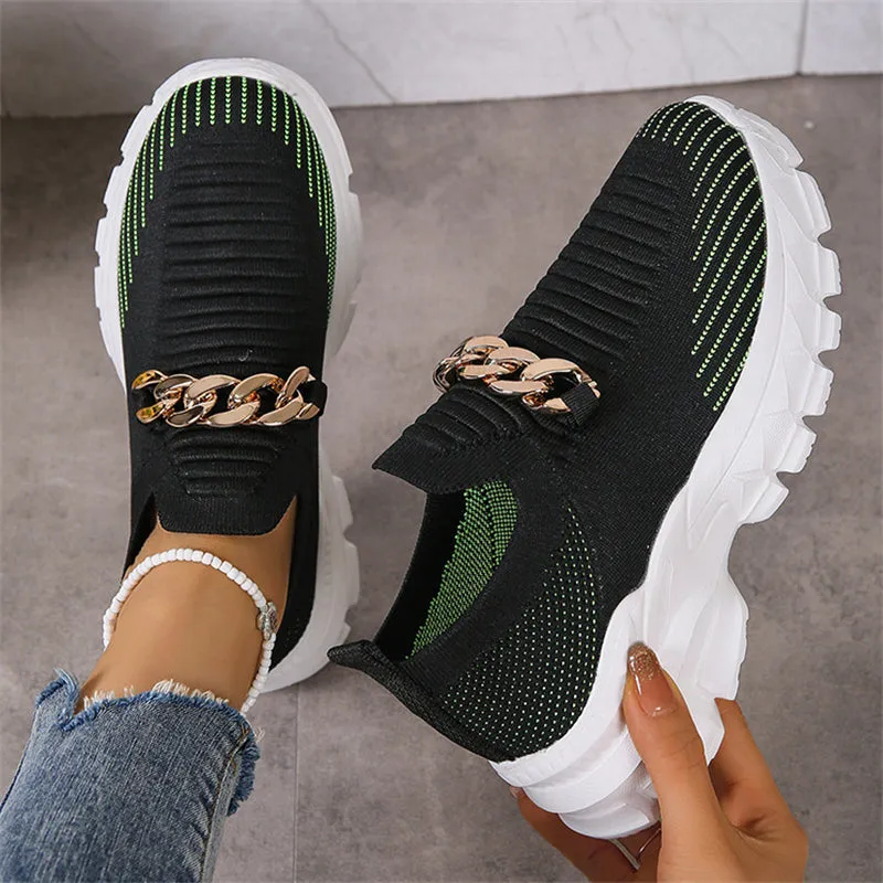 Ladies Relaxed Thick-soled Metal Chain Walking Shoes