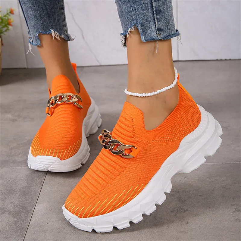 Ladies Relaxed Thick-soled Metal Chain Walking Shoes