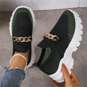Ladies Relaxed Thick-soled Metal Chain Walking Shoes