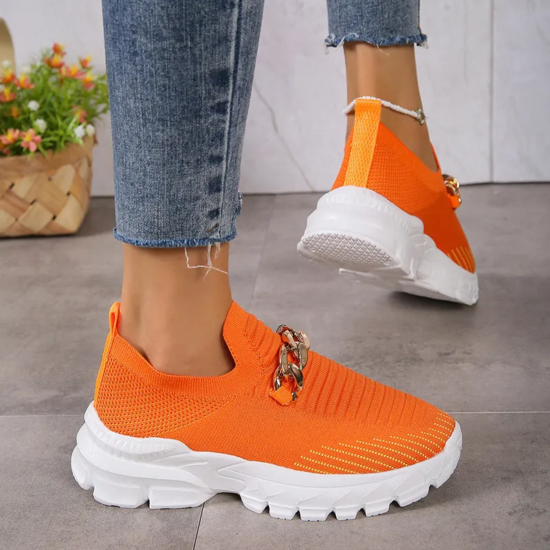 Ladies Relaxed Thick-soled Metal Chain Walking Shoes